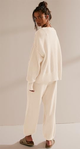 SAUKOLE Womens Two Piece Outfits Knit Sweater Sets Oversized Button Down Cardigan and Long Pants Matching Lounge Set3