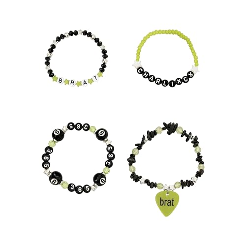 Charli XCX Official Merch Bracelet, 4 Pack, Black, Standard