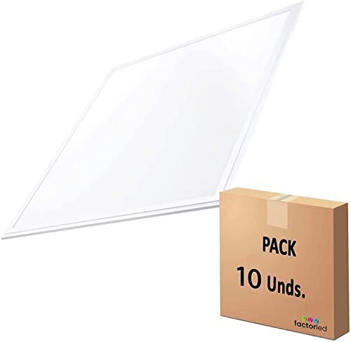 FactorLED Pack x10 Dalle Led 60x60 44W, Certa Driver, Panneau Led, Lumière Encastrée, Cadre Blanc, 5200Lumens, Non Flick, Blanc Froid 6000K Cover