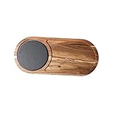 COLLBATH 1 Stück Rechteckiges Holztablett mit Natursteinplatte Snackteller für Westliche und Japanische Handgefertigt aus Hochwertigem Natürlichem Material für Cafés und Restaurants