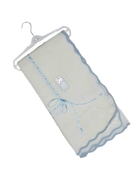 Baby Shawl Spanish With Colour Stripe and Knitted Ribbon Baby Blanket Shawl (Baby Blue)