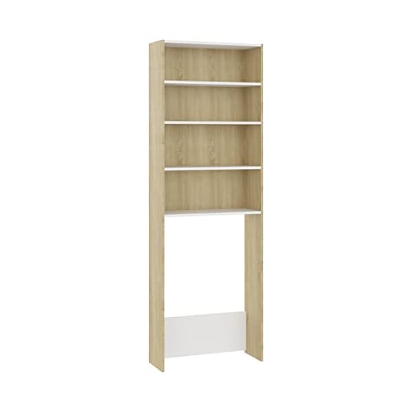 vidaXL-Armario-de-Lavadora-Cuarto-Bano-Aseo-Inodoro-Secadora-Estanteria-Estante-Muebles-Mobiliario-Colada-Almacenaje-Blanco-Roble-Sonoma-64x24x190-cm