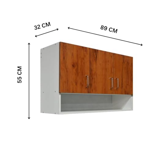 Image of Multipurpose Storage Cabinet & Adjustable Shelf Space Organizer Engineered Wood Termites Resistance Wall Mounted for Office, Kitchen, Bedroom (Cochwood Dark & Highland Pine, Door 3)