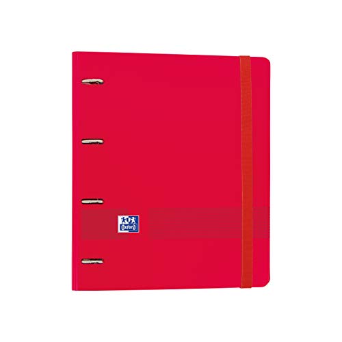 Oxford, Archivador 4 anillas plástico polyfoam con recambio y goma Oxford Live & Go, A4+ con recambio 100 Hojas, 5 bandas color y cuadrícula 5x5, color Rojo