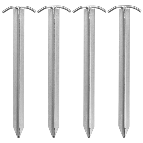 Lot de 4 piquets de tente 30 cm en acier galvanisé avec profil en T – Piquet robuste pour sols durs – Ancrage au sol stable pour tentes, pavillons, bâches et accessoires de camping