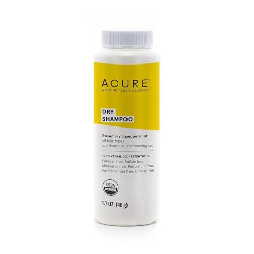 Acure Dry Shampoo - Mini Powder Dry Shampoo for Women with Blonde & Dark Hair, Care to Refresh Treated Color Tinted Hair with Rosemary & Peppermint, Non Aerosol, Clean, 100% Vegan - 1.7 oz Travel Size