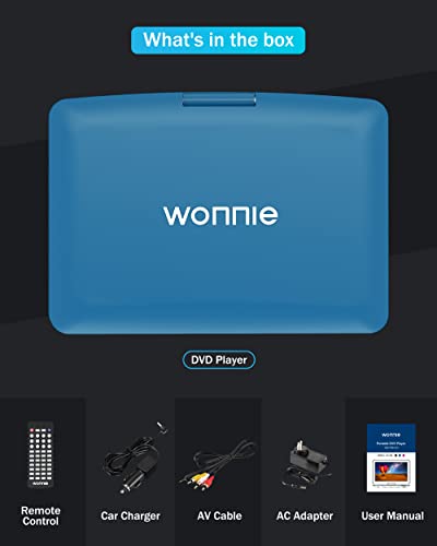 Wonnie 17.9" Portable Dvd/Cd Player With 15.4" Large Swivel Hd Screen, 6 Hours 5000Mah Rechargeable Battery, Support Usb/Sd Card/Sync Tv, Regions Free, Car Charger, Remote Control For Kids, Blue #TOP7