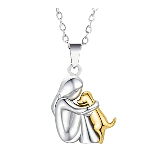Collier/Boucles d'oreilles avec pendentif fille étreignant un chien/Symbole d'amitié fait main Bijoux élégants Accessoires pour animaux pour les amoureux des animaux