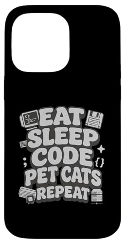 Eat Sleep Code Pet Cats Repeat Funny Programmer Cat Lover �X�}�z�P�[�X iPhone 14 Pro Max �p