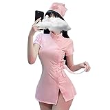 [LIKENNY] ナース服 3点セット コスプレ セクシー コスチューム 白衣の天使 看護婦 制服 可愛い かわいい ワンピース メイド服 スカート ナースキャップ 人气cosplay 仮装 衣装 (ピンク)