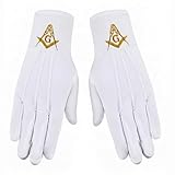 Gold Square & Compass Hand Embroidered Masonic White Gloves