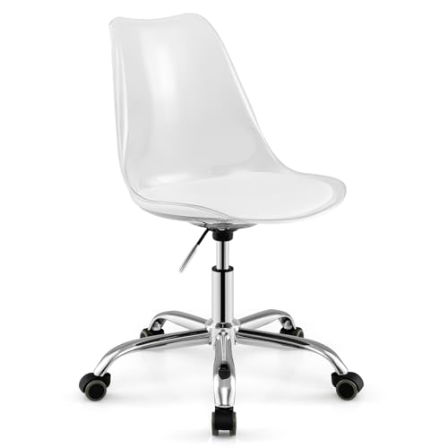 GYMAX Chaise de Bureau Transparente Acrylique, avec Coussin Rembourré d'Éponge, Hauteur...