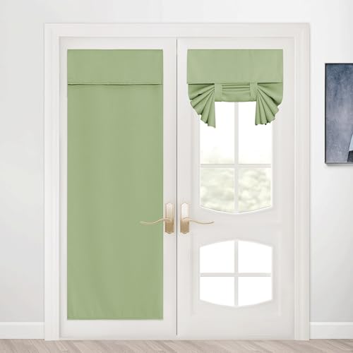 RYB HOME Blackout French Door Window Curtain for Glass Window, Adhesive Thick Layer Room Darkening No Coating Cover for Kitchen Front Door Pricacy, Green, W 26 x L 72, 1 Panel