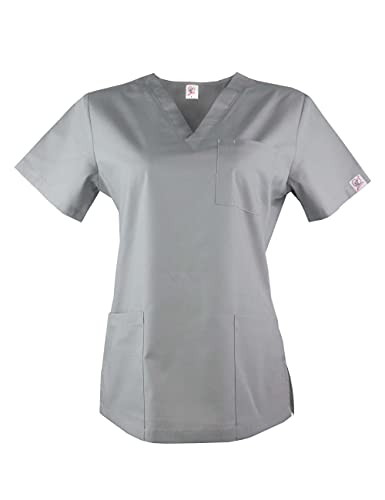 JONATHAN UNIFORM Blouse Medicale Femme 3 Poches, Tenue Infirmiere Professionnelle Blouse Hopital pour Dentiste, Aide Soignante Estheticienne (Gris, XL) Cover