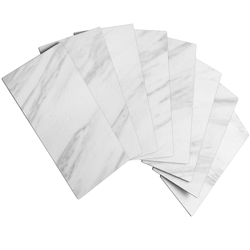 AULIGET 100-Piece White Marble Look Peel and Stick Backsplash Wall Tiles 3 x 6 PVC Faux Stone Stick on Tile for Backsplash Kitchen Bathroom Laundry Room Camper Fireplace