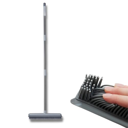 3 PAGEN® Tierhaar-Besen für Hartböden oder Teppich – Gummibesen zum effektiven Entfernen von Tierhaaren – 2-in-1 Abzieher und Besen – ausziehbarerer Stiel – hygienischer Besen aus Gummi