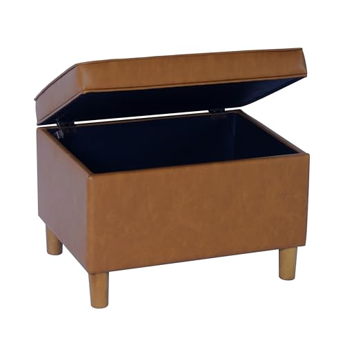 Image of HomePop 24 inch Dinah Collection Storage Ottoman - Carmel Faux Leather
