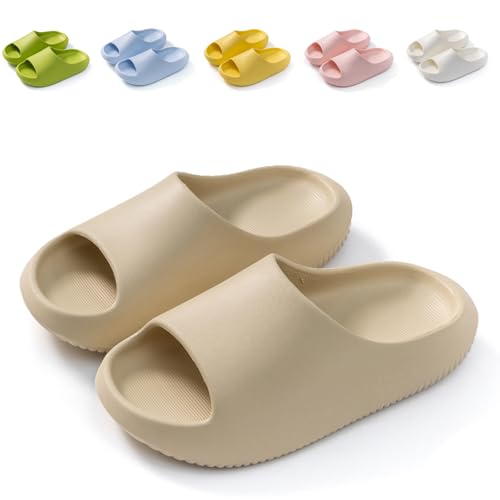 Hitopteu Kids Cloud Sliders Boys Girls Slippers Sandals Comfort Lightweight Slippers Non Slip EVA Shower Beach Pool Sliders Beige Size 230 2-3 UK