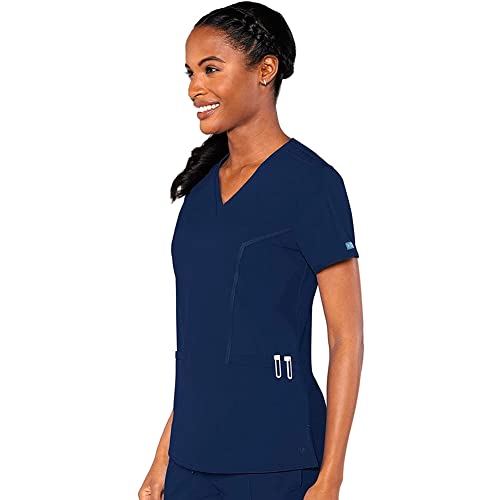 Med Couture Women's 'Peaches Collection' Double V-Neck Scrub Top, Navy, Medium #TOP2