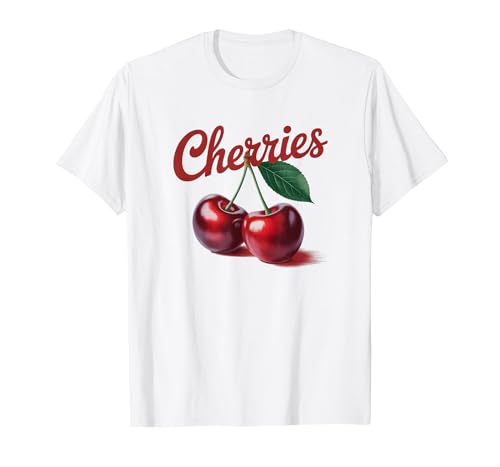 Retro Kirschen Illustration kräftige rote Früchte mit Vintage T-Shirt, Herren, Weiß, L