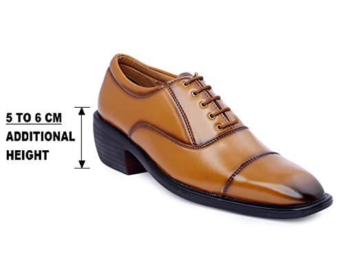 Image of BXXY Men's 2 Inch Heel Height Increasing Tan Formal OfficeWear lace-Up Shoe-9 UK