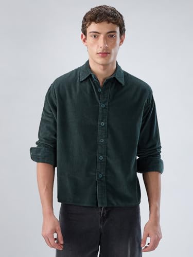 Image of VASTRADO Sacremento Green Corduroy Boxy Fit Crop Shirt