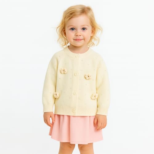 Baby Girls Soft Knit Cardigan 3D Floral Cotton Sweater for 12M-5T2
