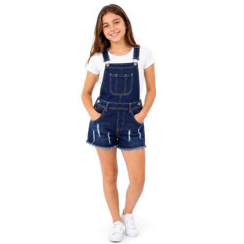 Image of RAIS Kids Girls Summer Denim Dungarees Shorts Jumpsuit Ages 8-14/134-164cm Cotton (UK, Numeric, 164, Regular, Dark Denim)