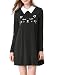 Allegra K Women's Cat Face Print Contrast Collar Flare Above Knee Dress XL Black