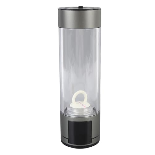Kelawoly Botella de Agua de Hidrógeno, Material PCTG, Capacidad de 400 Ml, Ionizador Portátil para Viajes y Entrenamiento con Base Desmontable (Plata Negro)