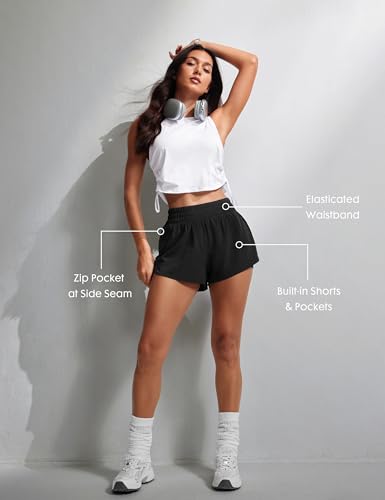 2 in 1 High Waisted Running Shorts for Women 3" Quick Dry for Sport Athletic Workout with Zipper Pocket3