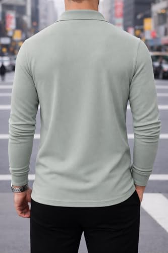Image of Mack Jonney Men's Premium Ribbed Half-Zip Polo T-Shirt | Long Sleeve Soft Stretch Fabric | Stylish Casual & Smart Wear Top-M6783