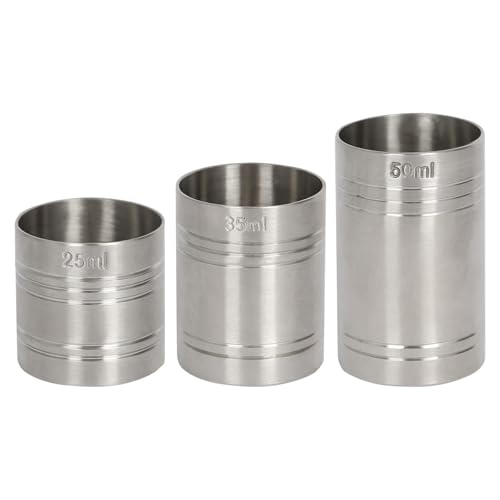 Rink Drink Stainless Steel Thimble Measure Set - 25/35/50ml - 3pc Metal Alcohol Shot Cocktail Spirit Wine Gin Drinks Measure Measuring Cup