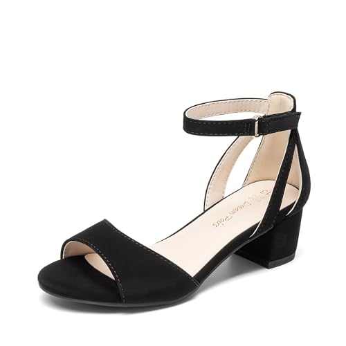 DREAM PAIRS Girls Sandals Chunky Pump Ankle Strap High Heels Dress Open Toe Flower Wedding Party for Little Big Kid 11 Little Kid Black