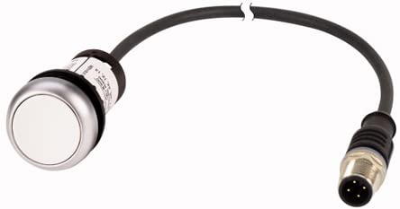 EATON C22-D-W-K10-P5 Pulsador Rasante Compacto, Retorno, Blanco, 1 NO, con Cable 1 m y conector M12A