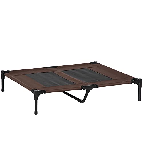 Pawhut Hundebett Hundeliege Outdoor Katzenbett Haustierbett Schlafplatz Stahl 600D Oxford-Gewebe Braun 92 x 76 x 18 cm Cover