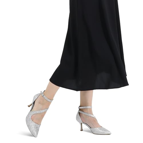 mysoft Women's Pumps Pointed Toe Stiletto Ankle Strap Closed Toe Low Heel Wedding Party Dress Shoes2