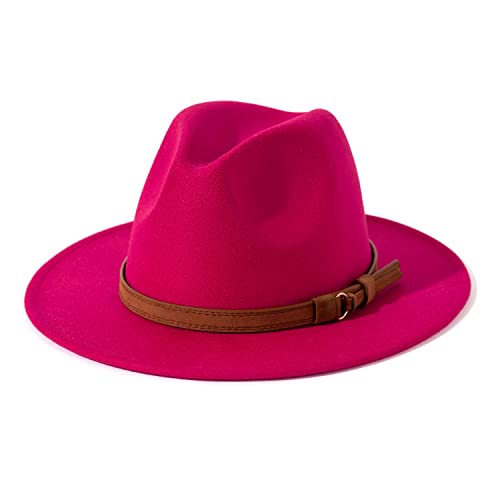 Image of Lisianthus Men & Women Vintage Wide Brim Fedora Hat | Classic Belt Buckle Decor, Adjustable Drawstring, Inner Breathable Sweatband, Timeless Style, Ideal for Travel & Daily
