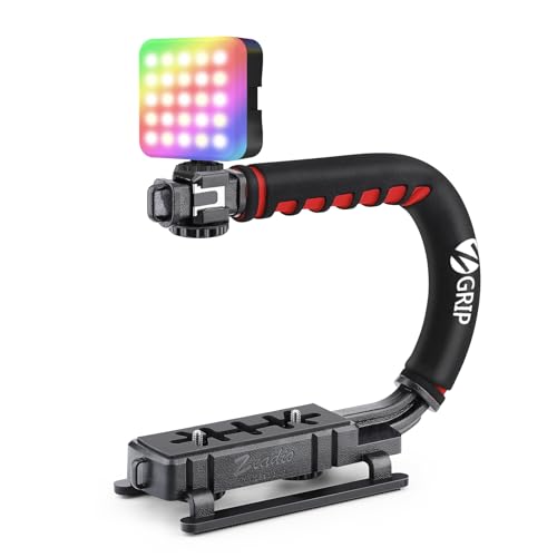 Image of Zeadio Video Action Stabilizer + RGB Video Light, Handheld Grip Stabilizer with Cold-Shoe Mount for All DSLR Camera Camcorder