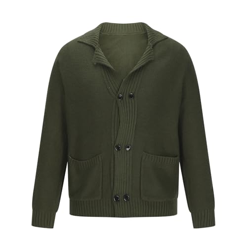 Men's Cardigan Sweaters Double Breasted Sweater V Neck Knit Sweater Turn Down Collar Sweater Open Front Cardigan3