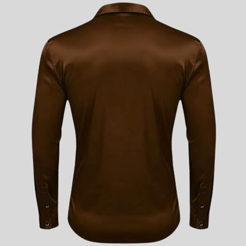 Image of IndoPrimo Men's Satin Shirt with Spread Collar Neck Line Solid Pattern Full Sleeves Regular Fit Western Style and Standard Length