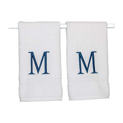 Monogrammed Hand Towels for Bathroom - Luxury Hotel Quality Personalized Initial Decorative Embroidered Bath Towel for Powder Room, Spa - GOTS Organic Certified - Set of 2 Navy Letter M