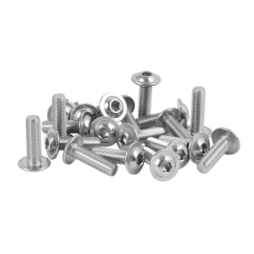 20 PCS Vis à Tête Bombée Avec Bride M6, Vis à Métaux à Tête Plate à Six Pans Creux,Inox Avec Bride, Ensemble Et Boulon M6x20mm Hexagone Pour Assemblage Mécanique
