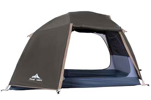 ThreeBears 4-Person Backpacking Tent Shelter, 3000mm Waterproof, Easy Setup, Spacious for Family Outdoor Adventures, Hiking, and Camping Trips（Dark Green）