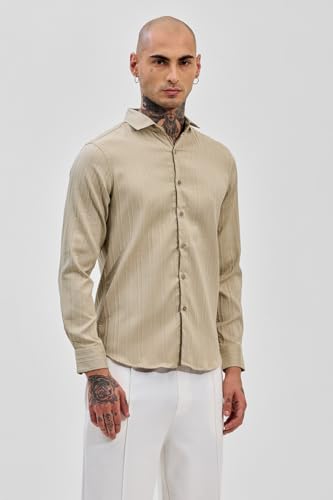 Image of SNITCH Men's Slim Fit Shirt | Self-Design Pattern | 100% Polyester Fabric, Classic Collar & Buttoned Closure, Casual & Formal Wear