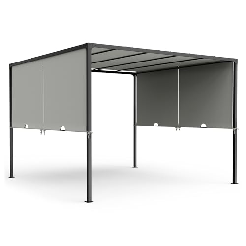 VonHaus Garden Pergola with Roof 3x3m Metal Pergola with Retractable Roof & Powder Coated Steel Frame Weatherproof Gazebo with Sides Removable Canopy Sliding Double Roof for Outdoor Deck Patio