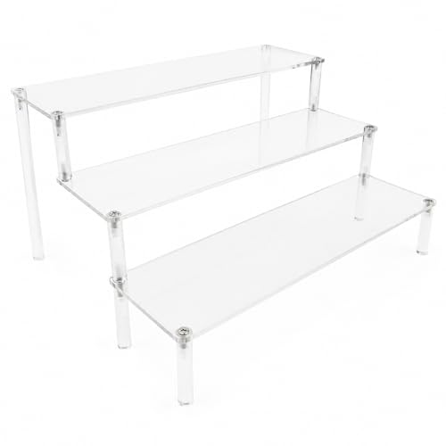 WEERSHUN 3 Tier Acrylic Display Stand Risers Clear Tabletop Display Shelf for Perfume Figures & Collectibles Thick Acrylic Organizer for Cupcake Cosmetics & Home Decoration