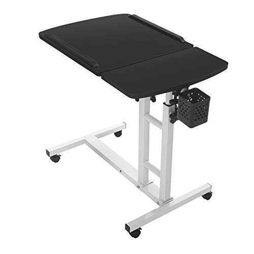 Fthome Portable Laptop Desk with Wheels, US Fast Shipment Height Adjustable Mobile Laptop Stand Rolling Cart Notebook PC Computer Workstation End Table for Office Bedside Sofa Couch (Black)