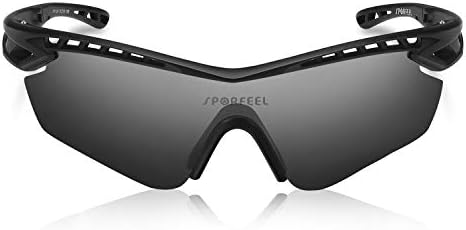 SPORFEEL Polarized Sports Sunglasses UV400 Cycling Eyewear Goggles for Men Women Cycling Running Driving TR90 (Black&Gray Lens)
