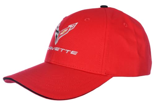 Image of JH DESIGN GROUP Men's Chevy Corvette C8 Logo Cap Adjustable Red & Black Hat